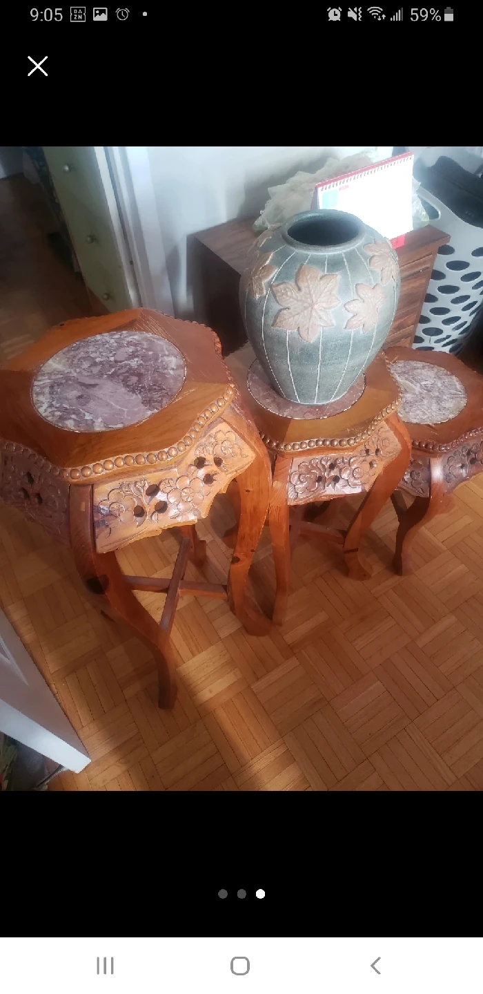 Vintage Carved Wooden Plant Stands - Set of 3 - photo 3