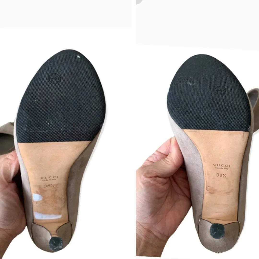 Gucci Grey Suede Leather Peep Toe Heels image indicator(5)