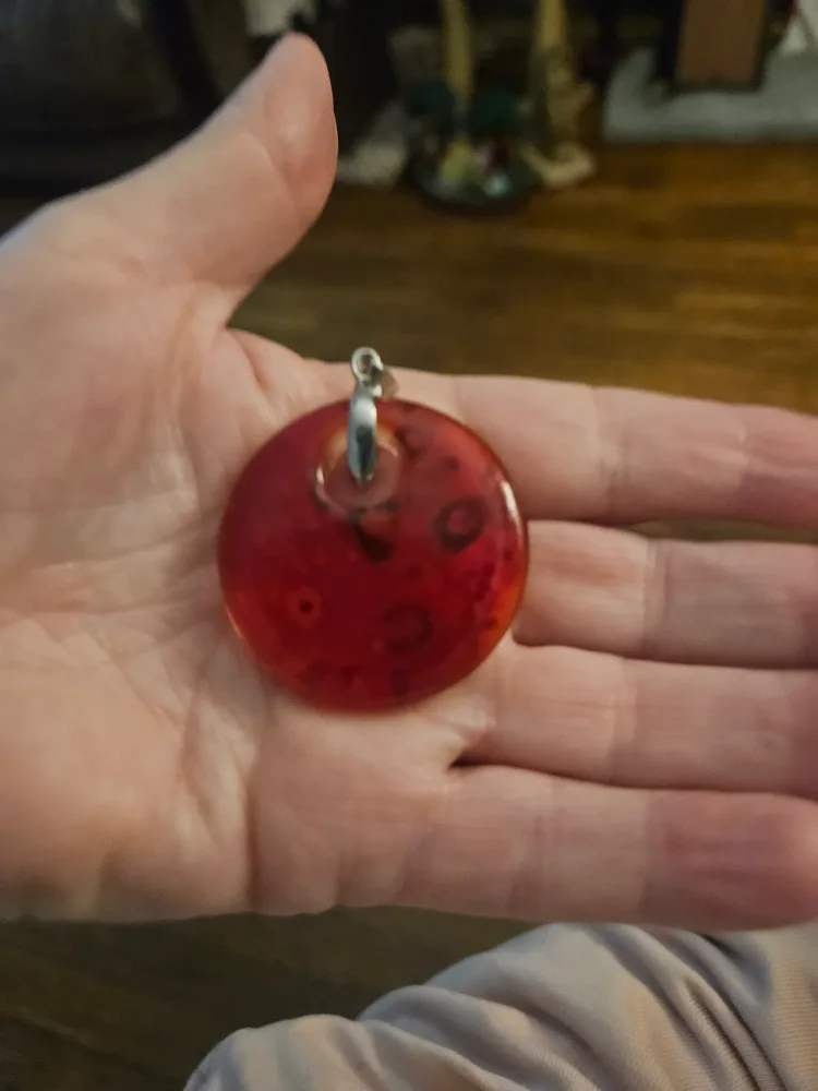 VTG Murano Cane Art.Glass Red Round Pendant image indicator(2)