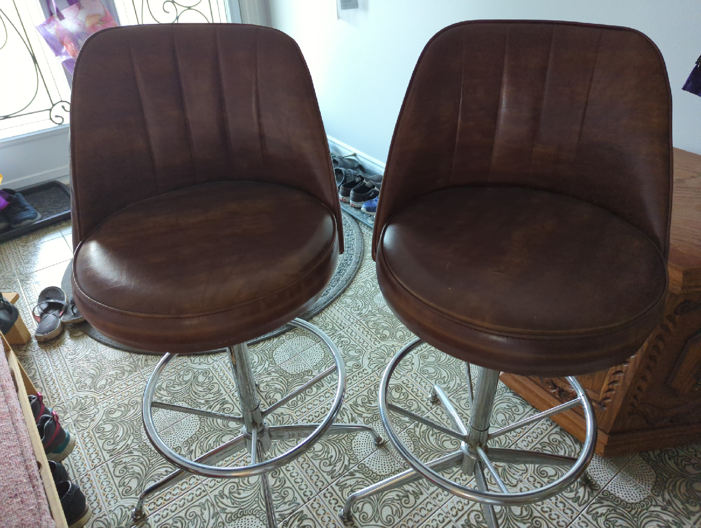 Pair of Brown Swivel Bar Stools