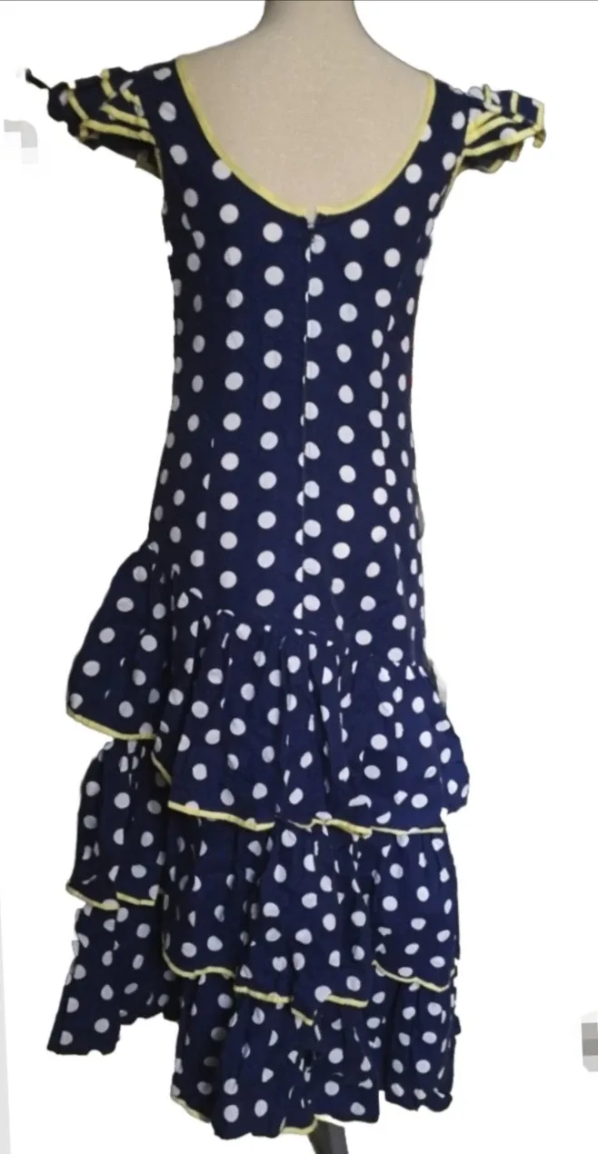 Navy Blue Polka Dot Flamenco Dress size S image indicator(4)