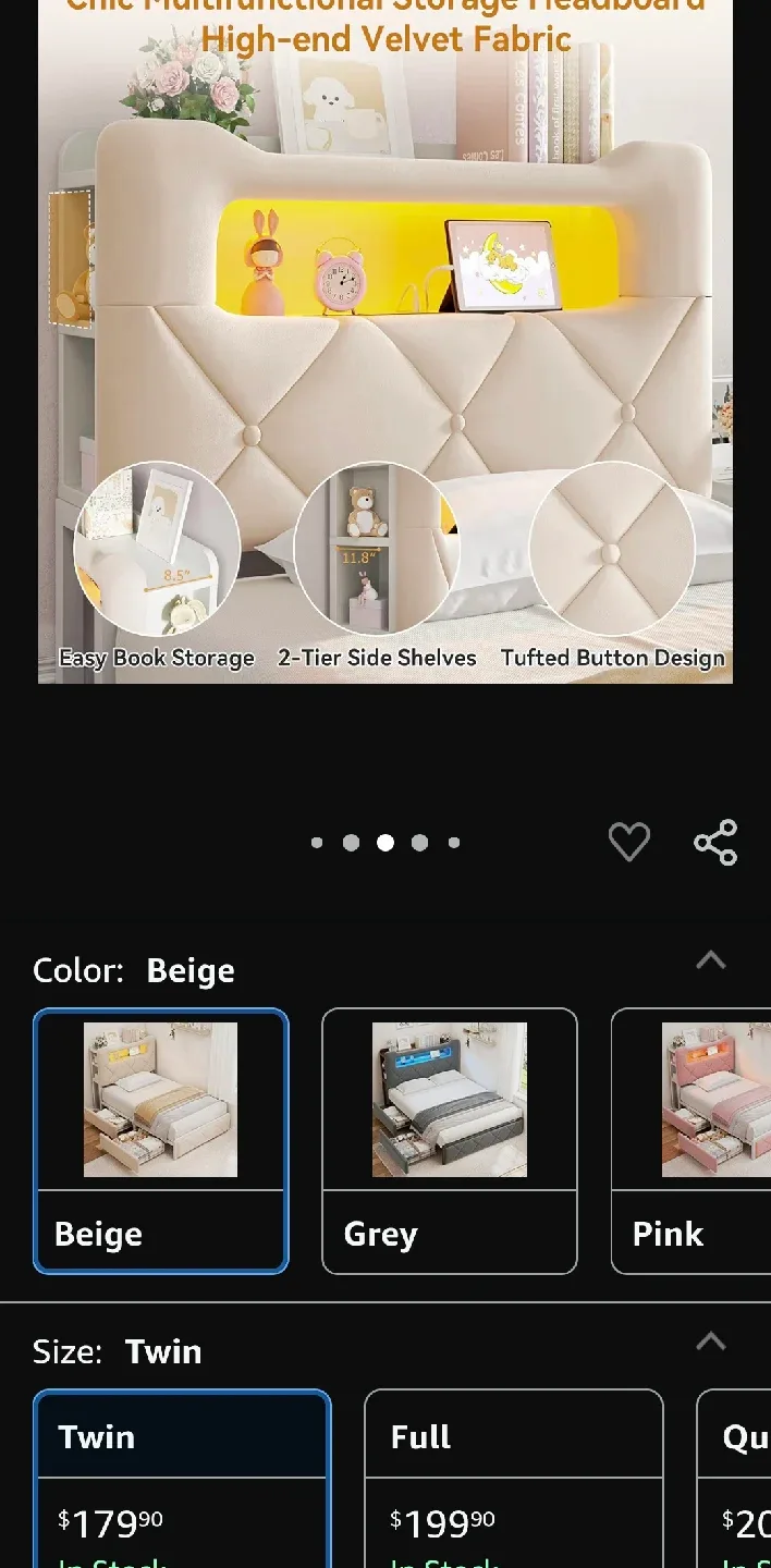 Jacoeval Twin Upholstered LED Bed Frame - Beige image indicator(9)