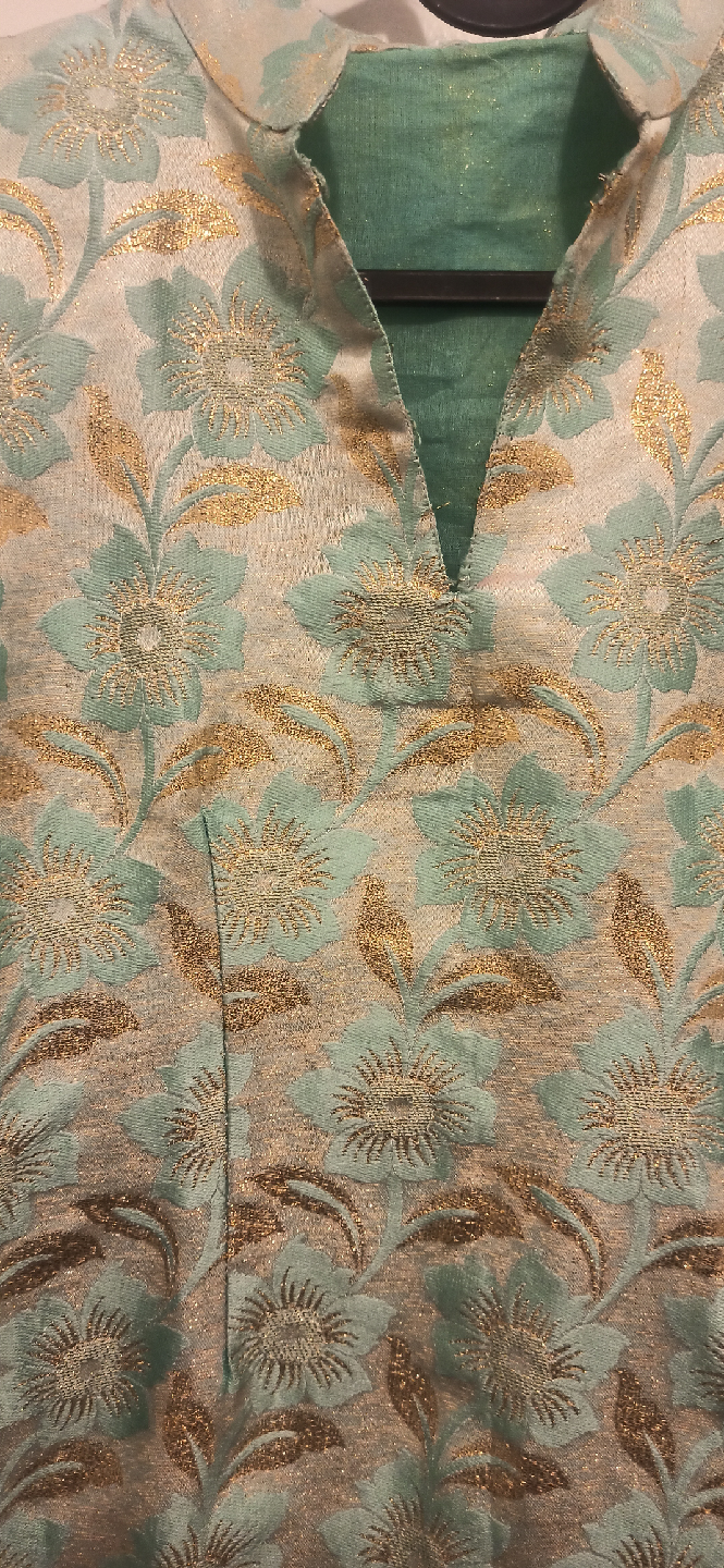 Floral Kurta Pajama Set - Green & Gold - photo 4
