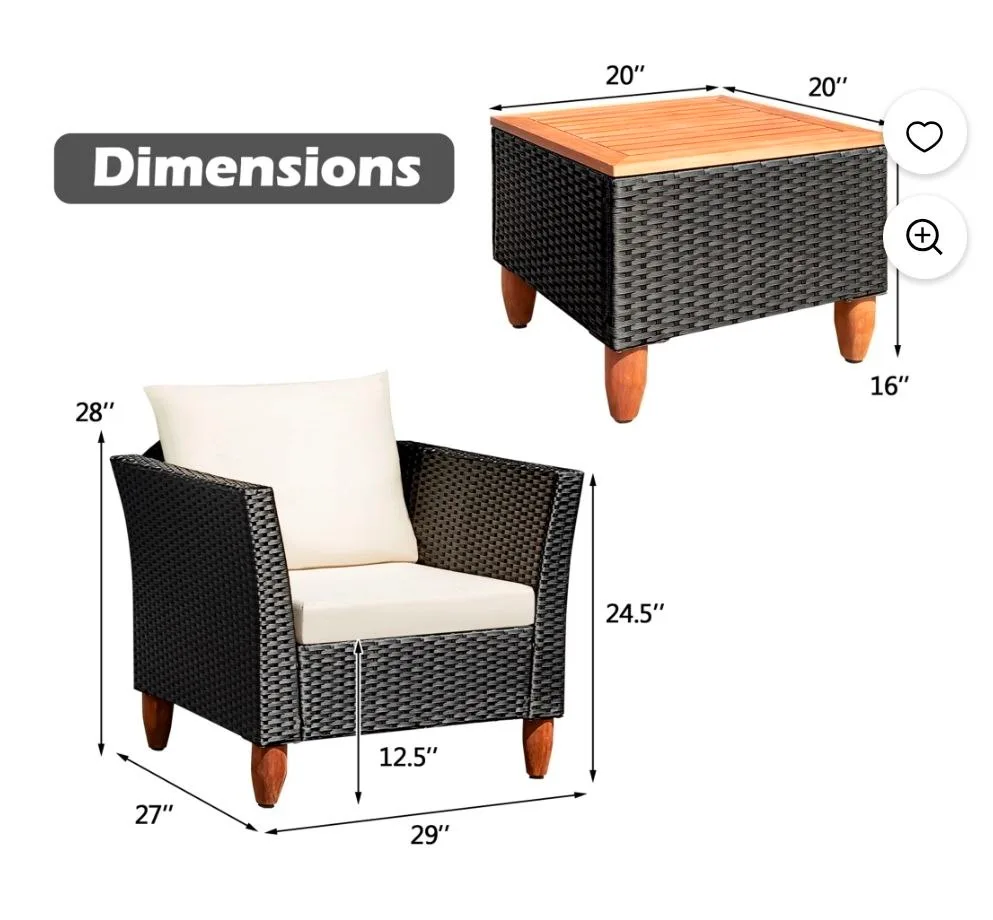 3PCS Patio Furniture Set White image indicator(2)