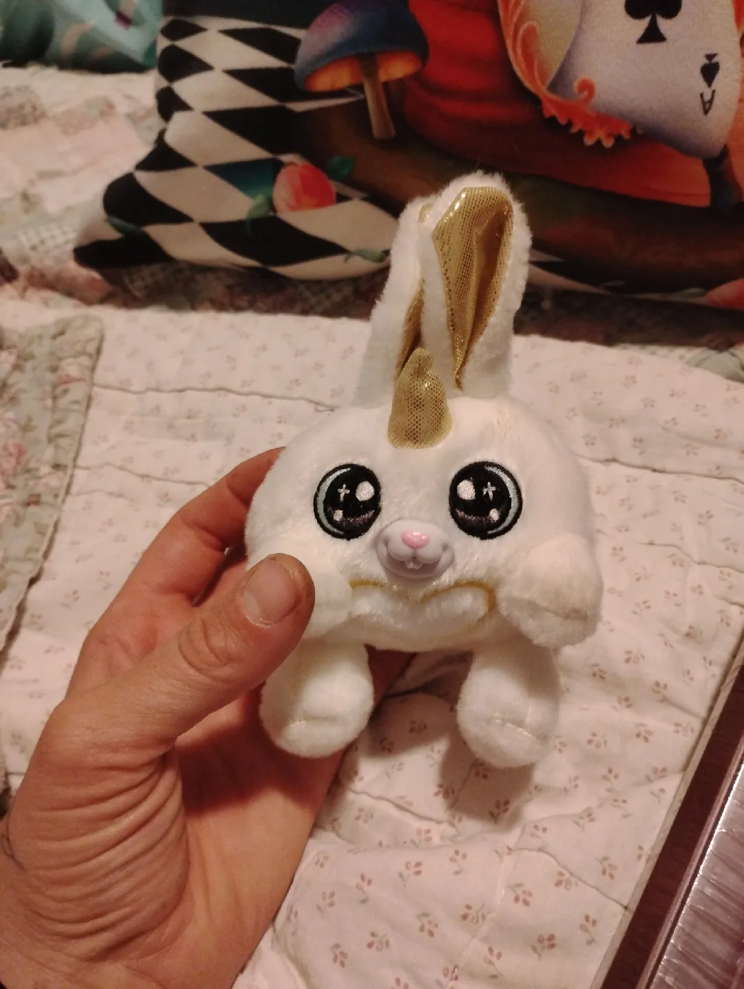 White Plush Bunny with Gold Horn & Wings thumbnail