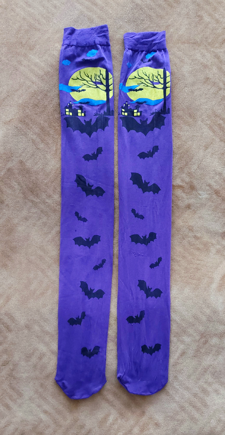 🥕🦇Halloween Bat Print Over-the-Knee Socks