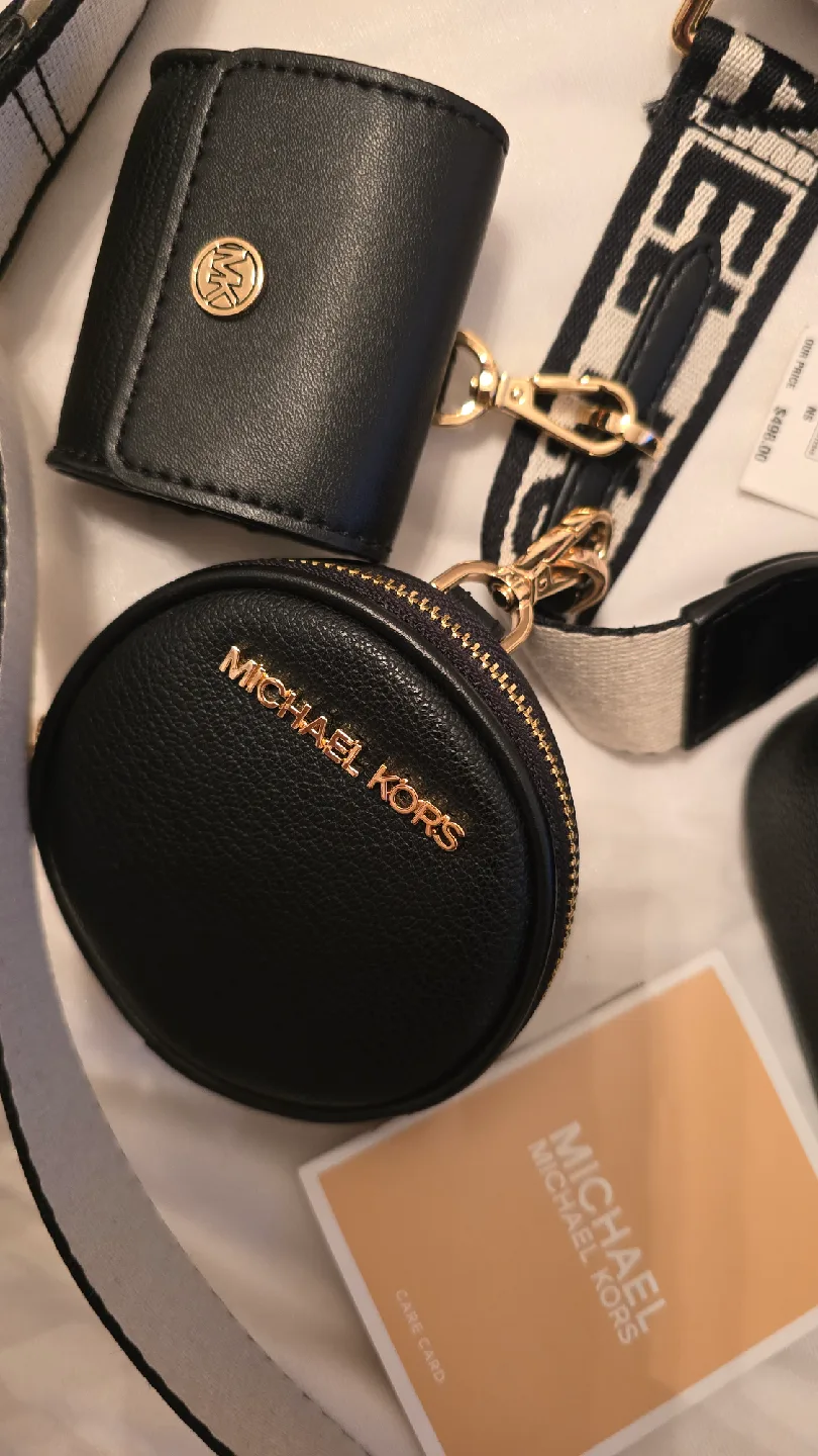 NWT Michael Kors Black Leather Crossbody Bag with Accessories image indicator(4)