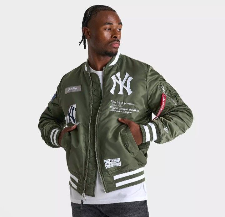 New York Yankees Alpha Industries Olive Green MA-1 Bomber Jacket - photo 3