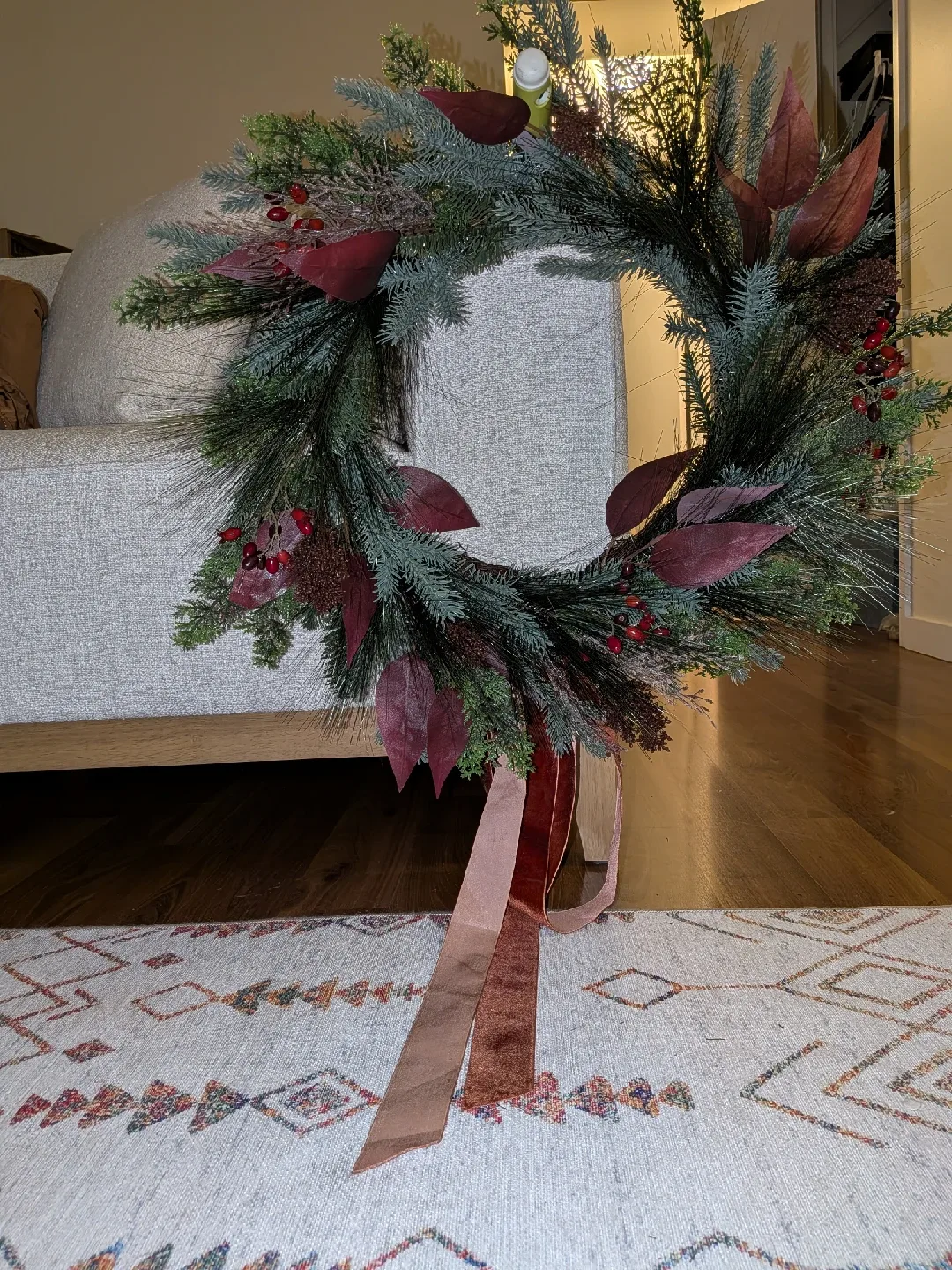 Christmas Wreath with Burgundy Accents