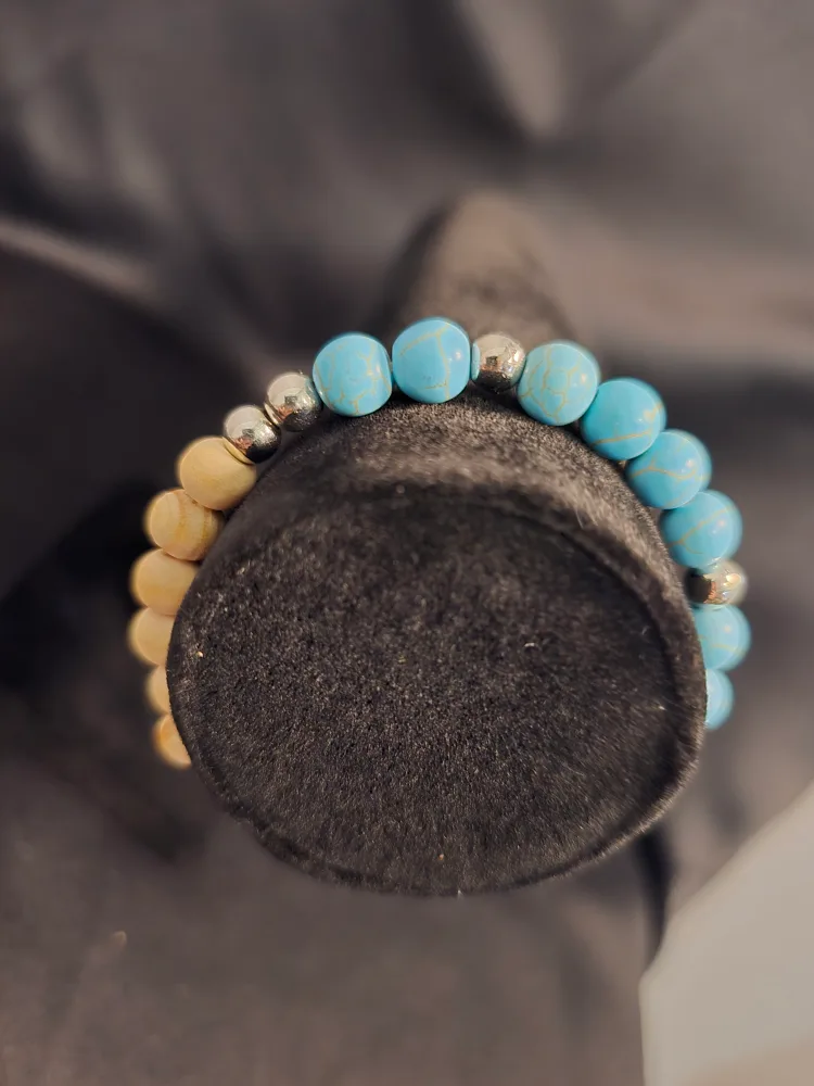Beaded Bracelet - Turquoise, Cream, Wood image indicator(2)