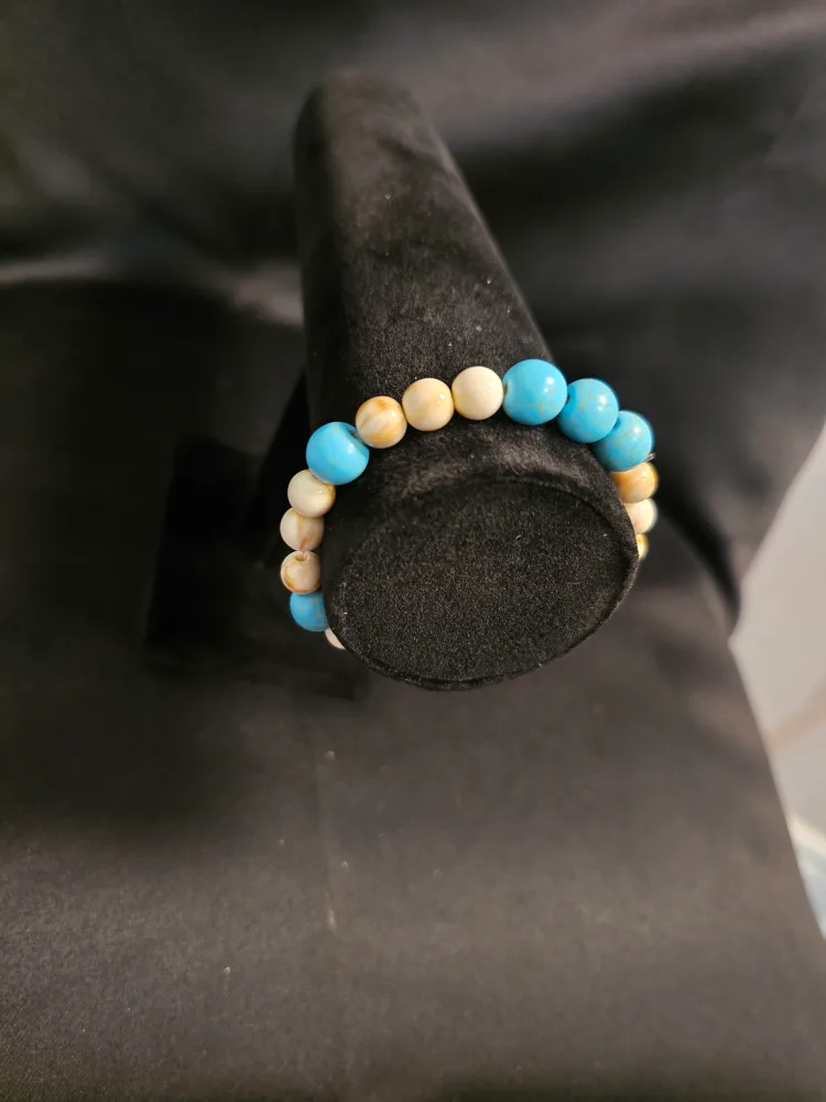 Beaded Bracelet - Turquoise, Cream, Wood image indicator(3)