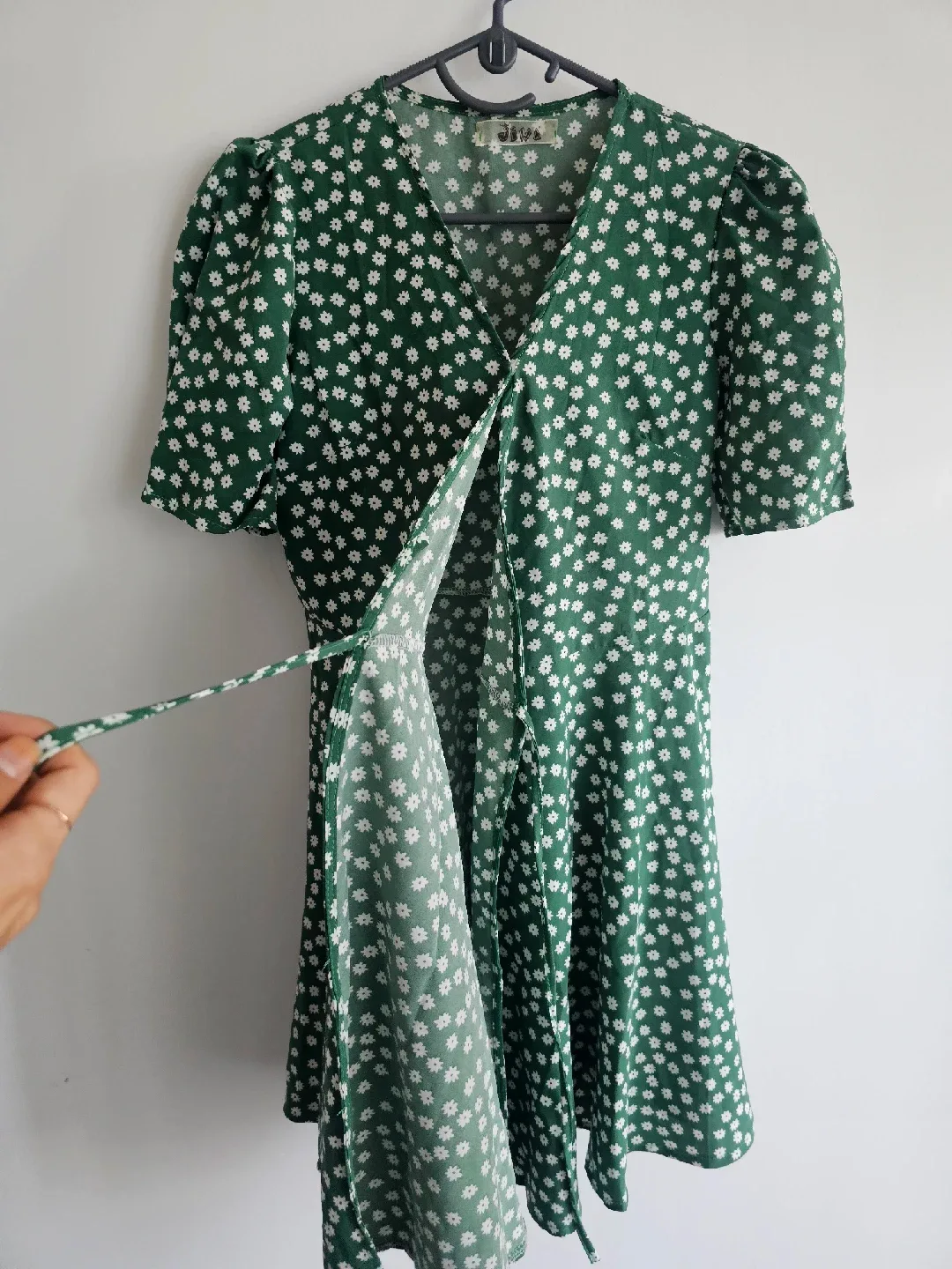 Floral Wrap Dress - Green & White image indicator(4)