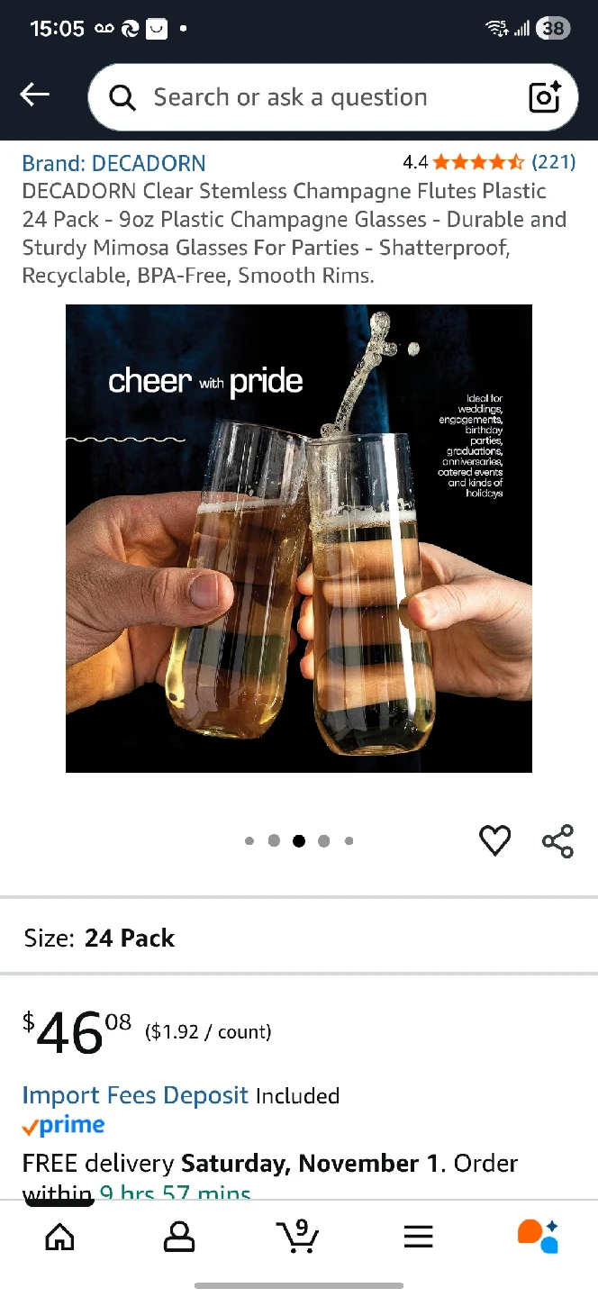 Stemless Champagne Flutes - 22 Pack