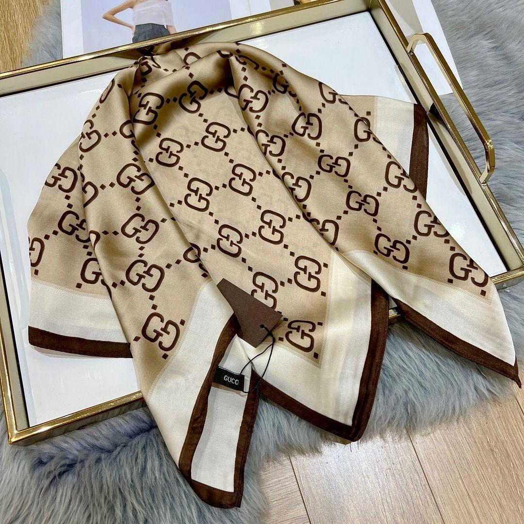 Gucci Silk Scarf - Beige & Brown