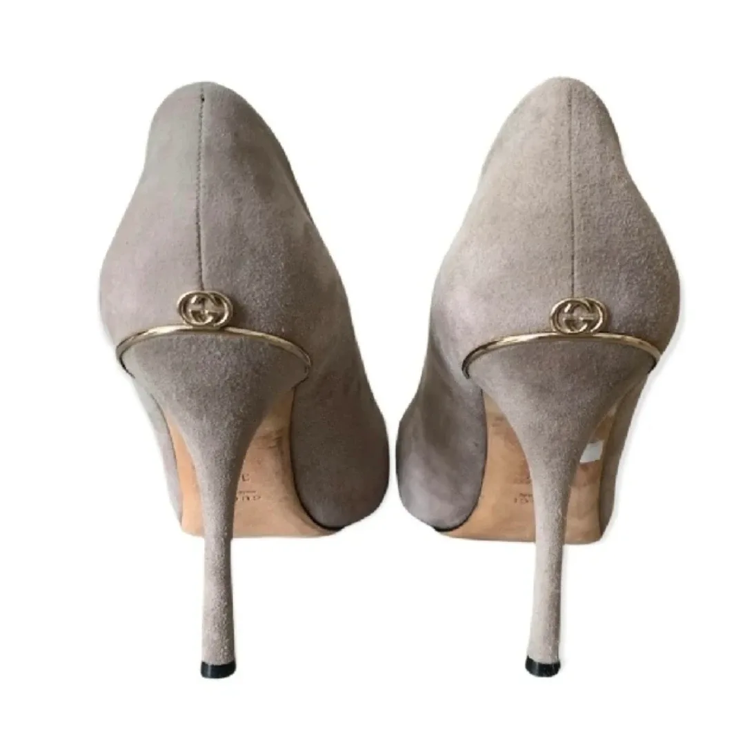 Gucci Grey Suede Leather Peep Toe Heels image indicator(6)