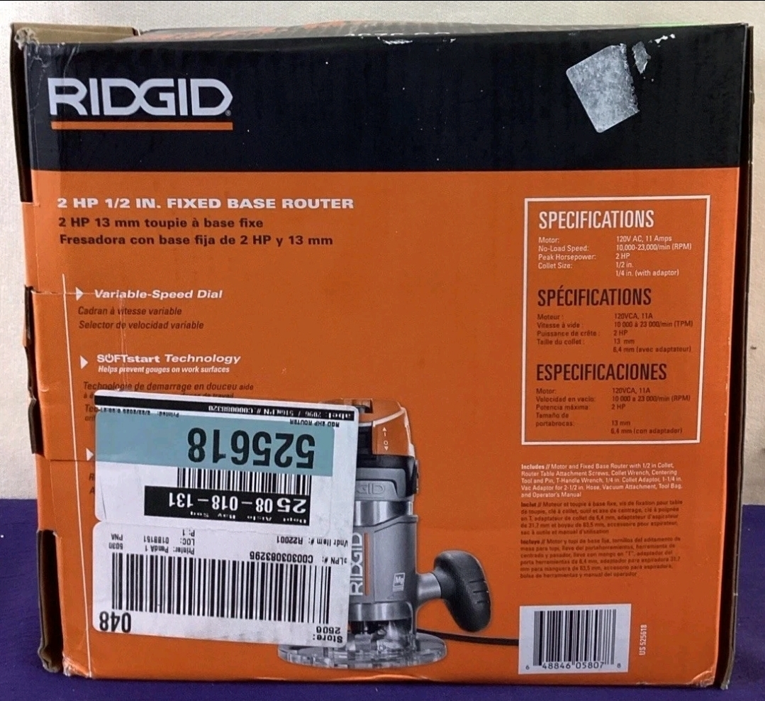 RIDGID 2 HP 1/2 in. Fixed Base Router Model # R22002 - photo 2