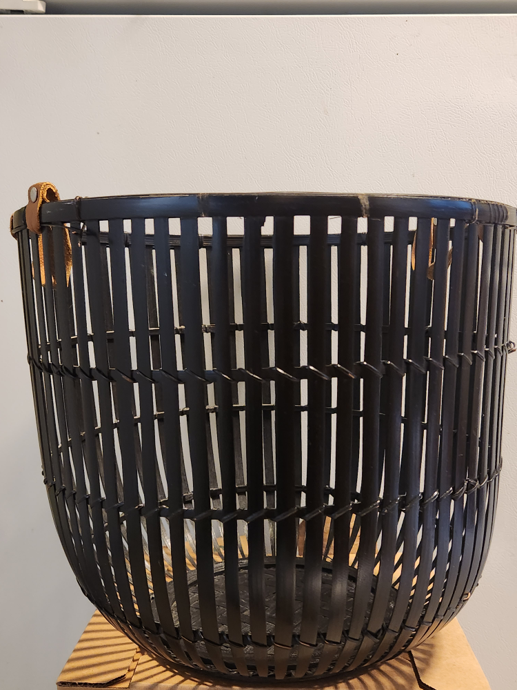 Black Woven Basket with Leather Handles