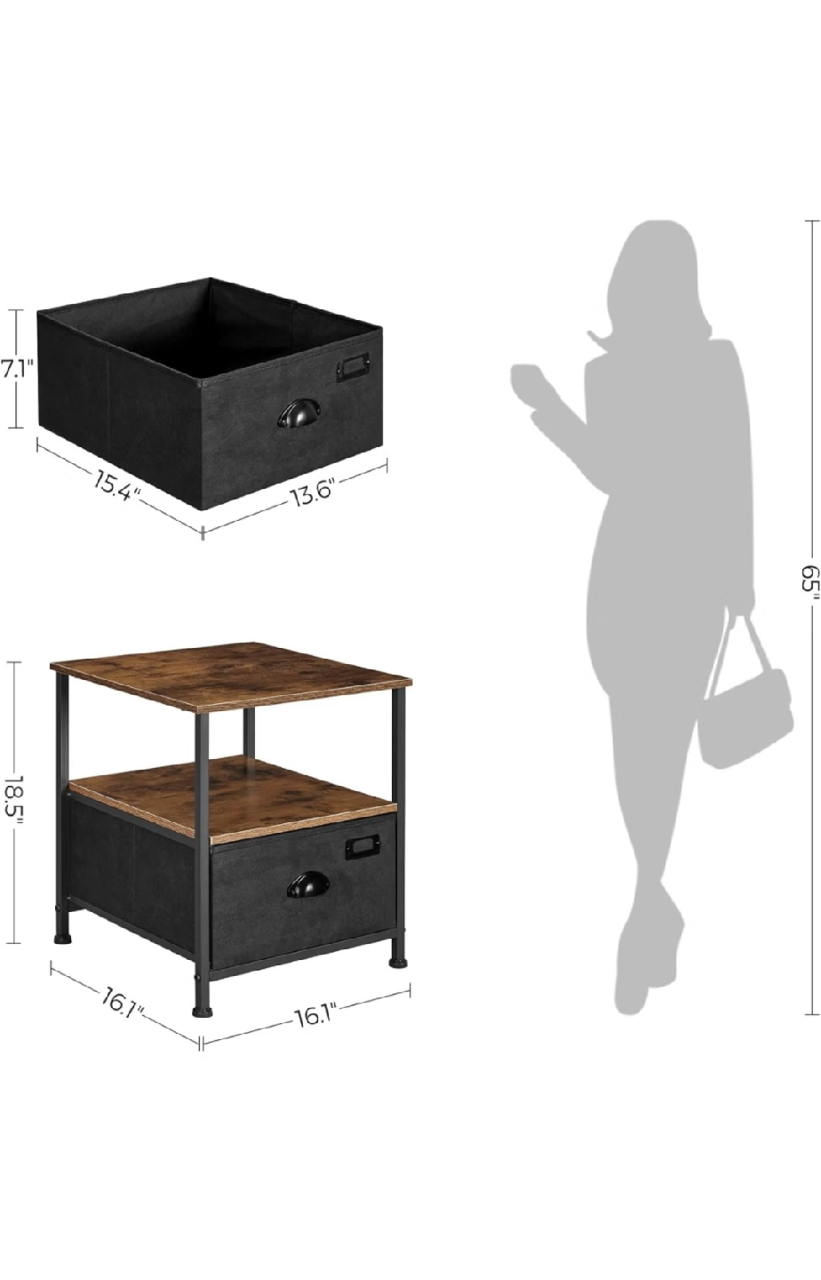 Brown & Black Nightstand with Drawer - photo 4