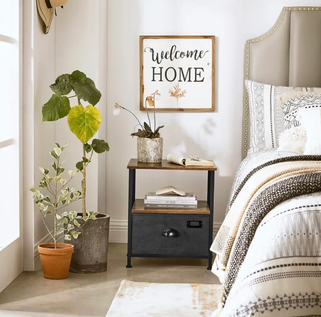 Brown & Black Nightstand with Drawer image indicator(6)