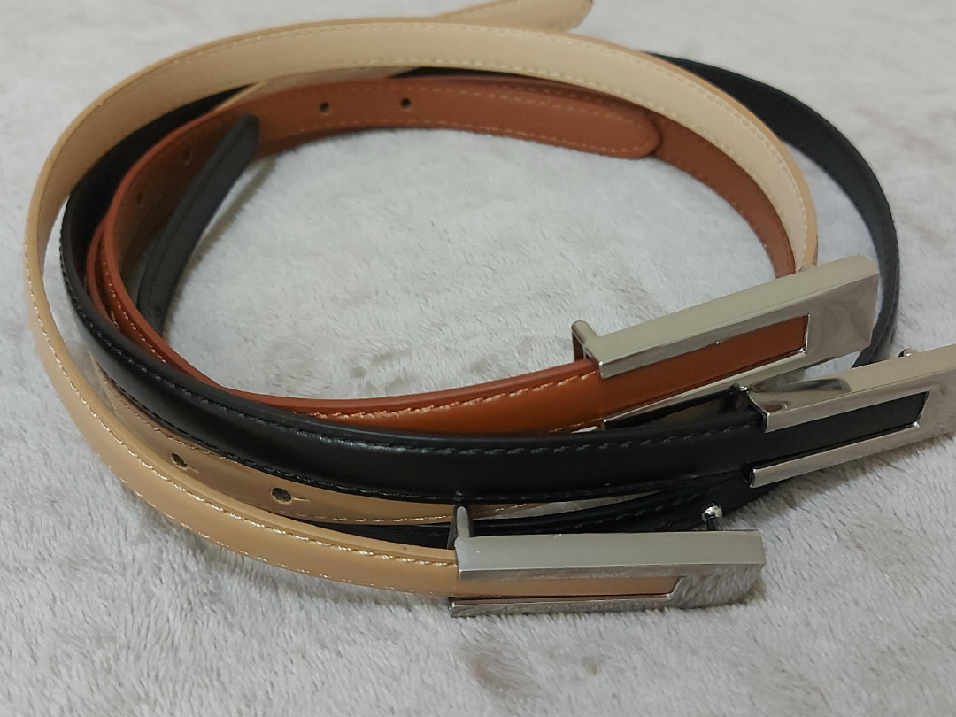 Set of 3 PU Leather Belts - Black, Brown, Beige