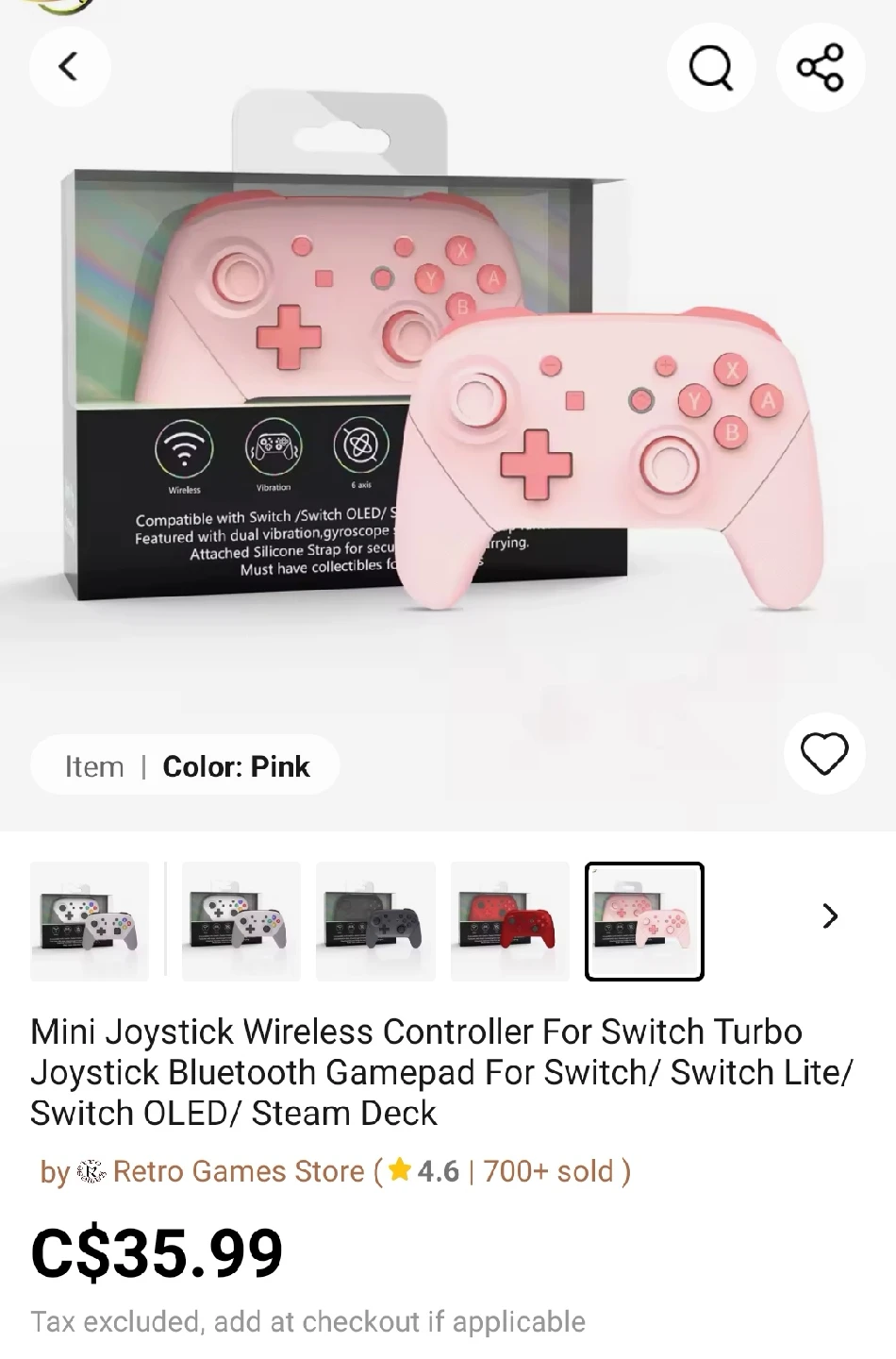 Pink Mini Wireless Controller for Switch