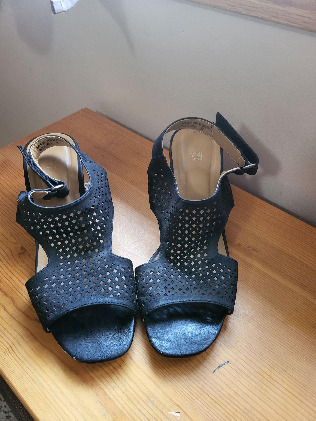 Left & Right Black Heeled Sandals - Size 9