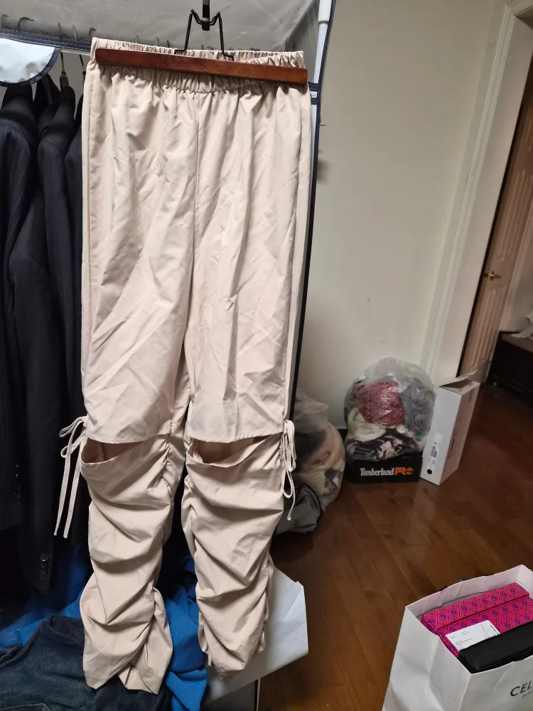 Beige Ruched Drawstring Pants thumbnail