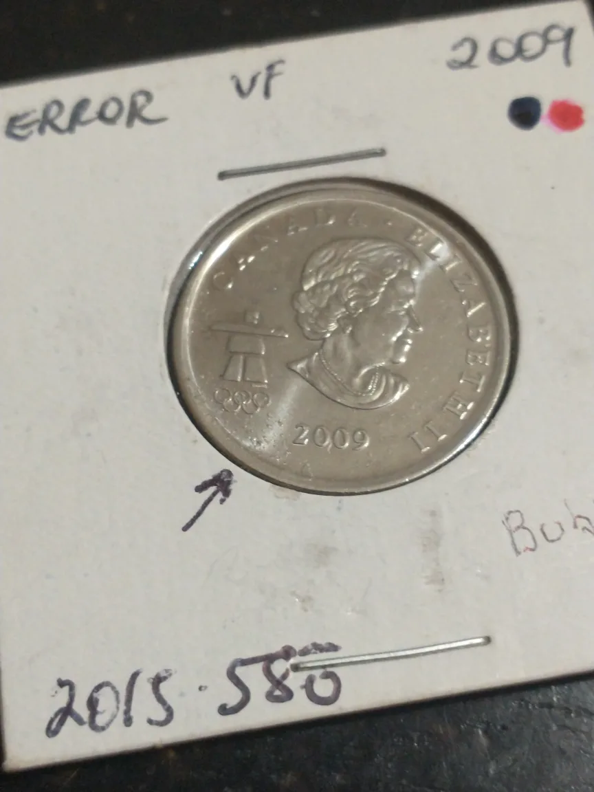 Unique 2009 F/VF Canada 25c Vancouver Olympics error coin image indicator(3)