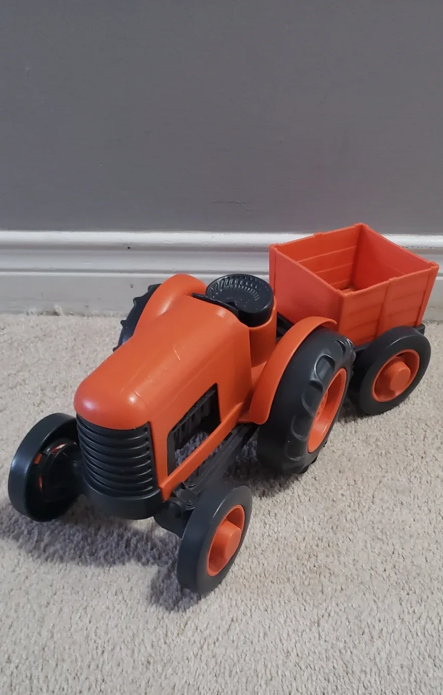 Orange Plastic Toy Tractor with Trailer thumbnail