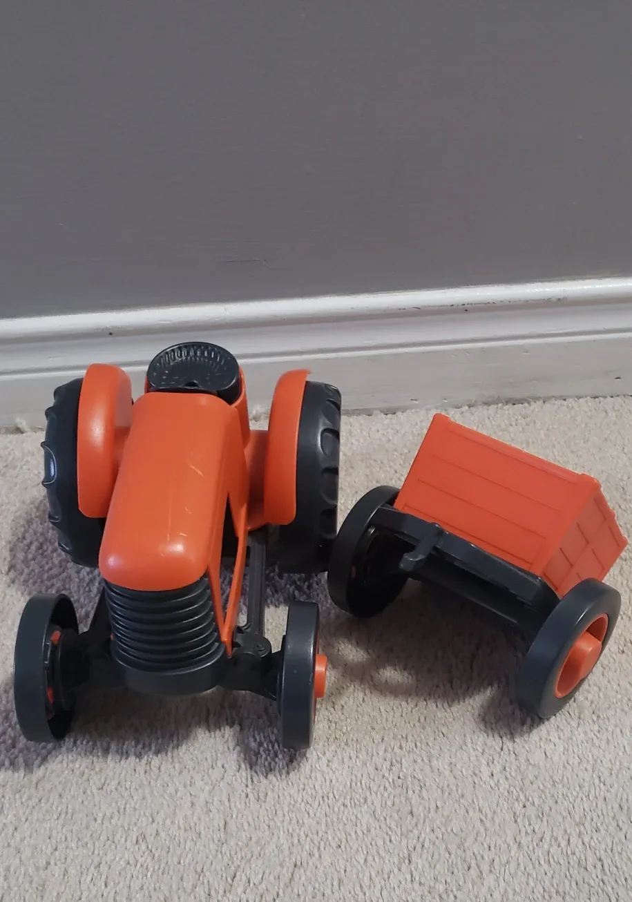 Orange Plastic Toy Tractor with Trailer image indicator(2)