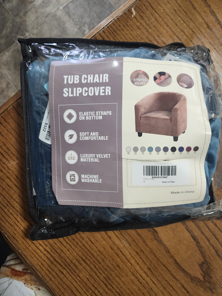New Tub Chair Slipcover - Stretch Velvet, Blue - photo 3