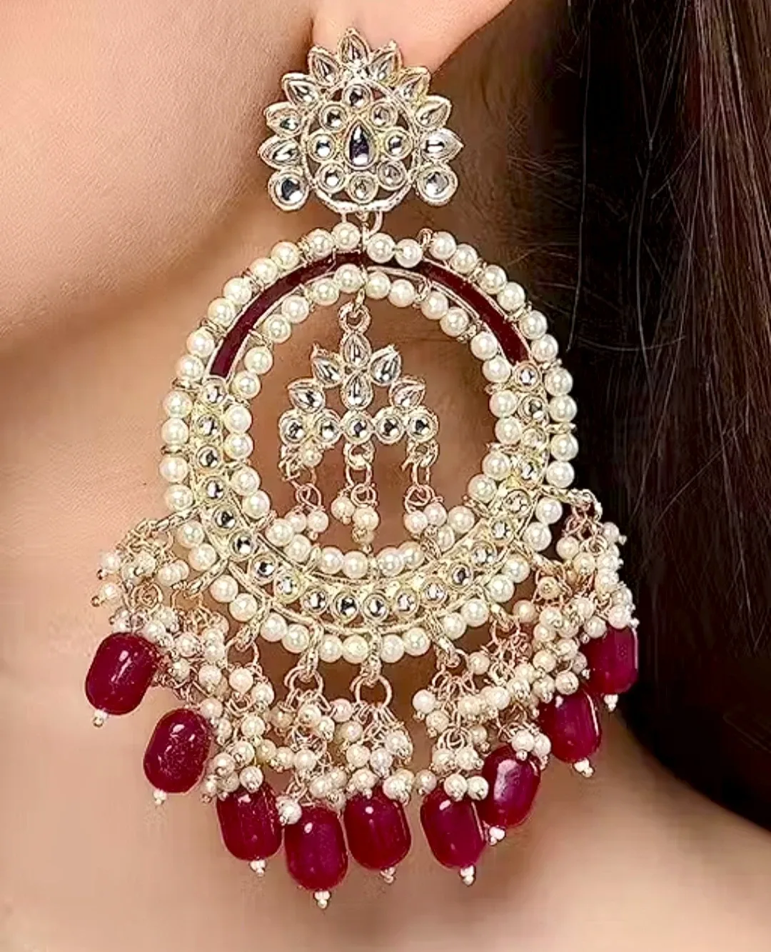 Statement Earrings - Pearl and Ruby image indicator(2)