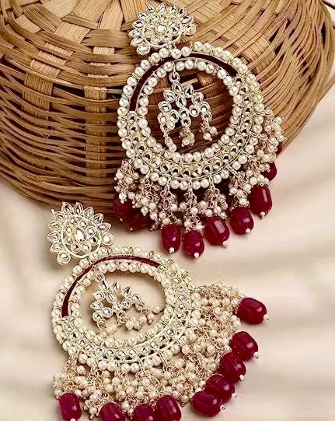 Statement Earrings - Pearl and Ruby image indicator(3)