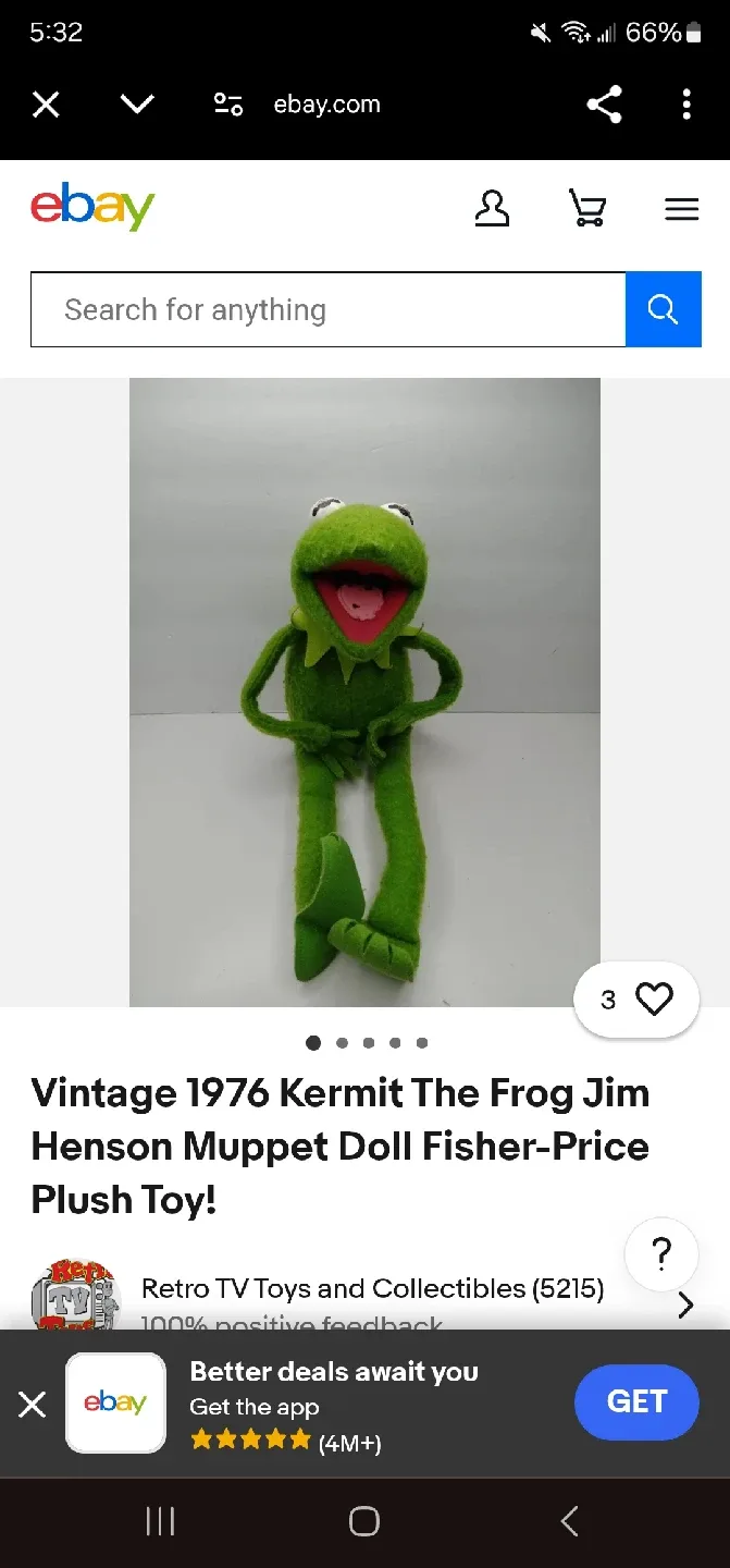 Vintage 1976 Kermit the Frog Muppet Doll