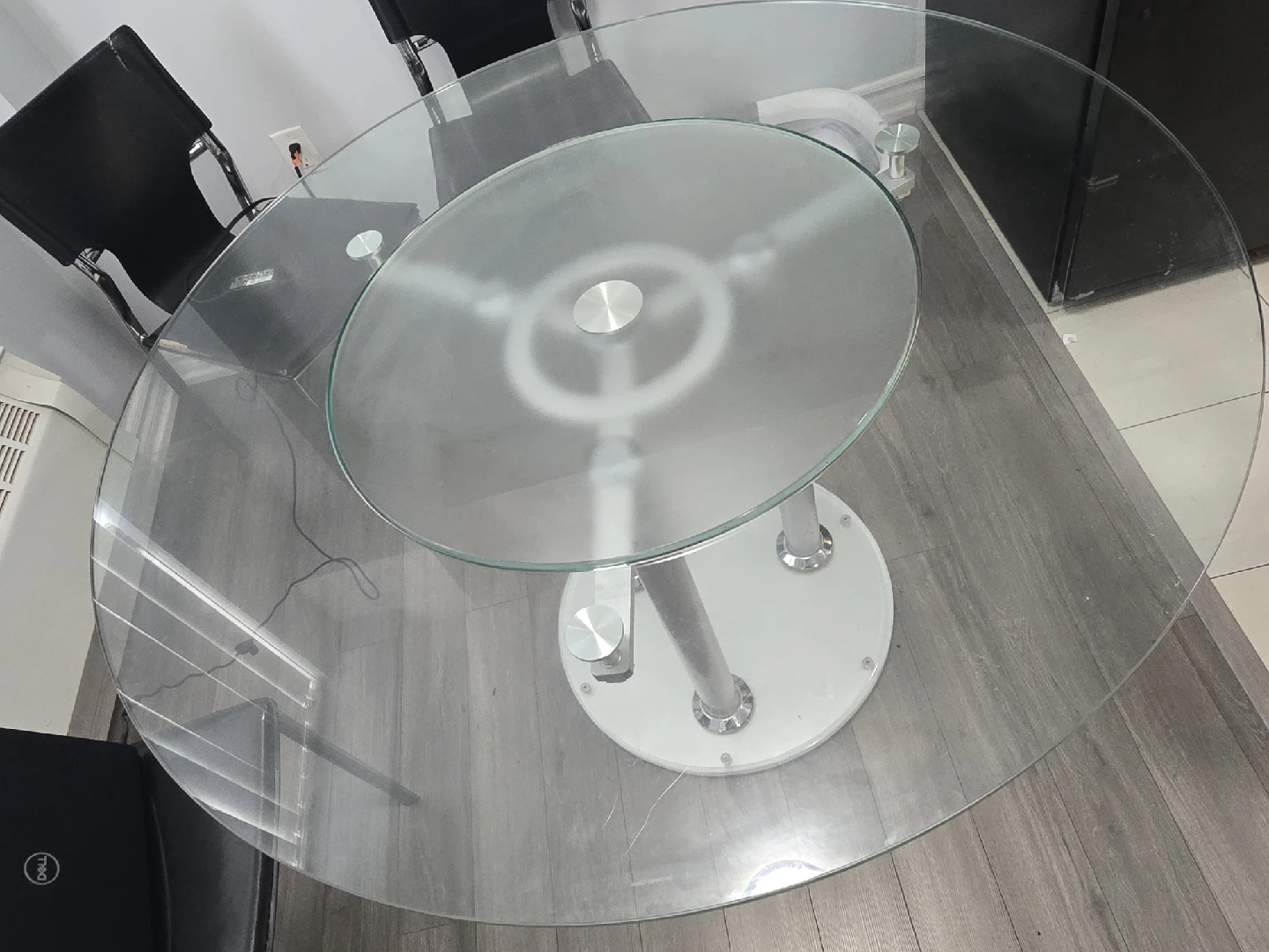 Round Glass Dining Table with Chrome Base - photo 2