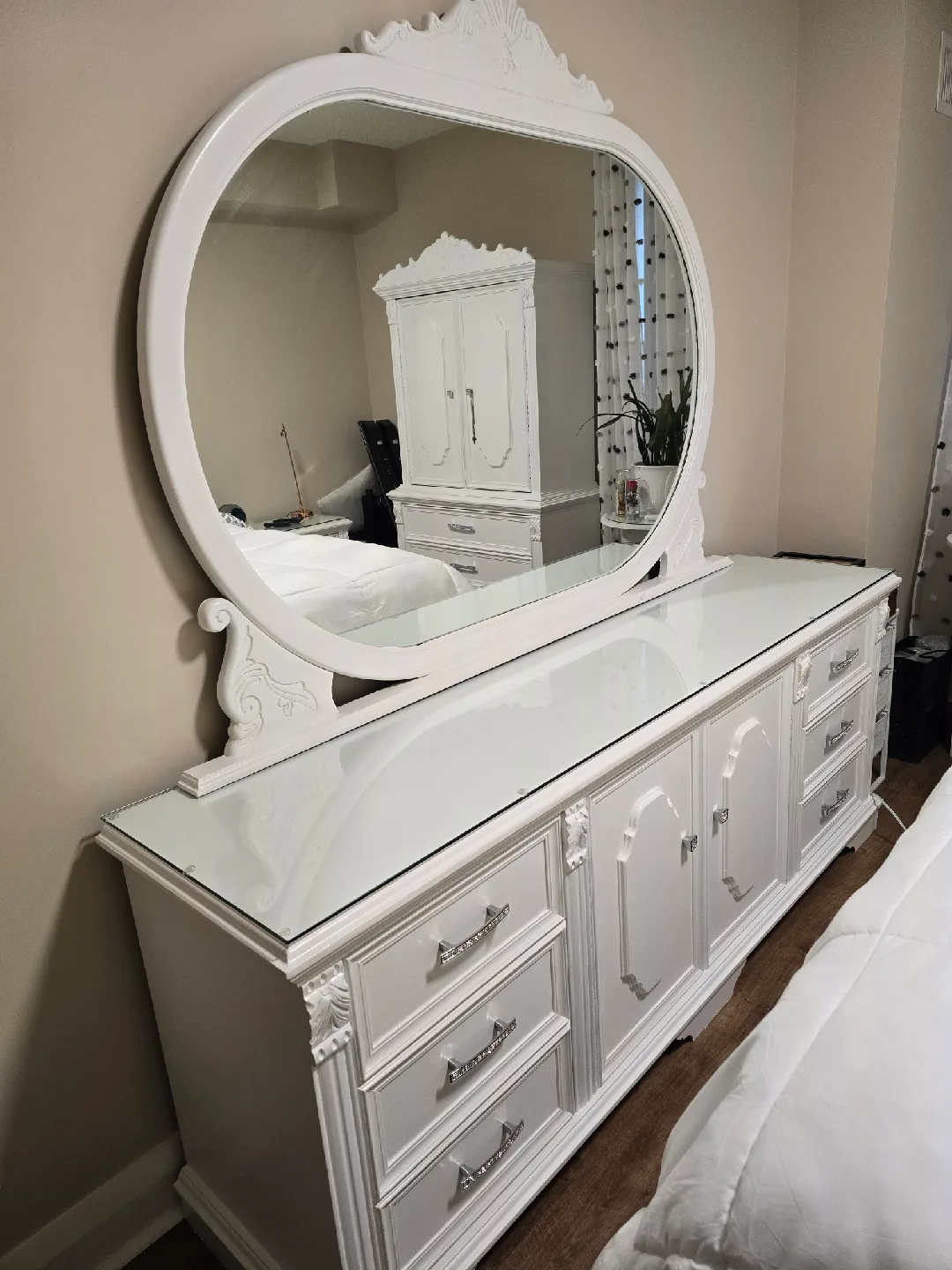 White Bedroom Set - Dresser, Nightstand, Armoire thumbnail