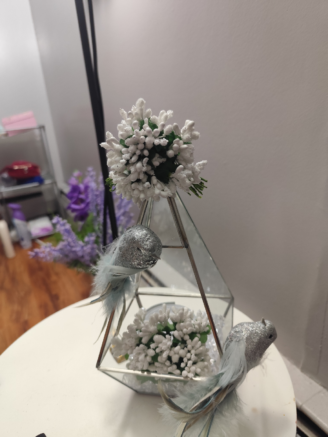 Decorative Glass Terrarium with Floral & Bird Accents