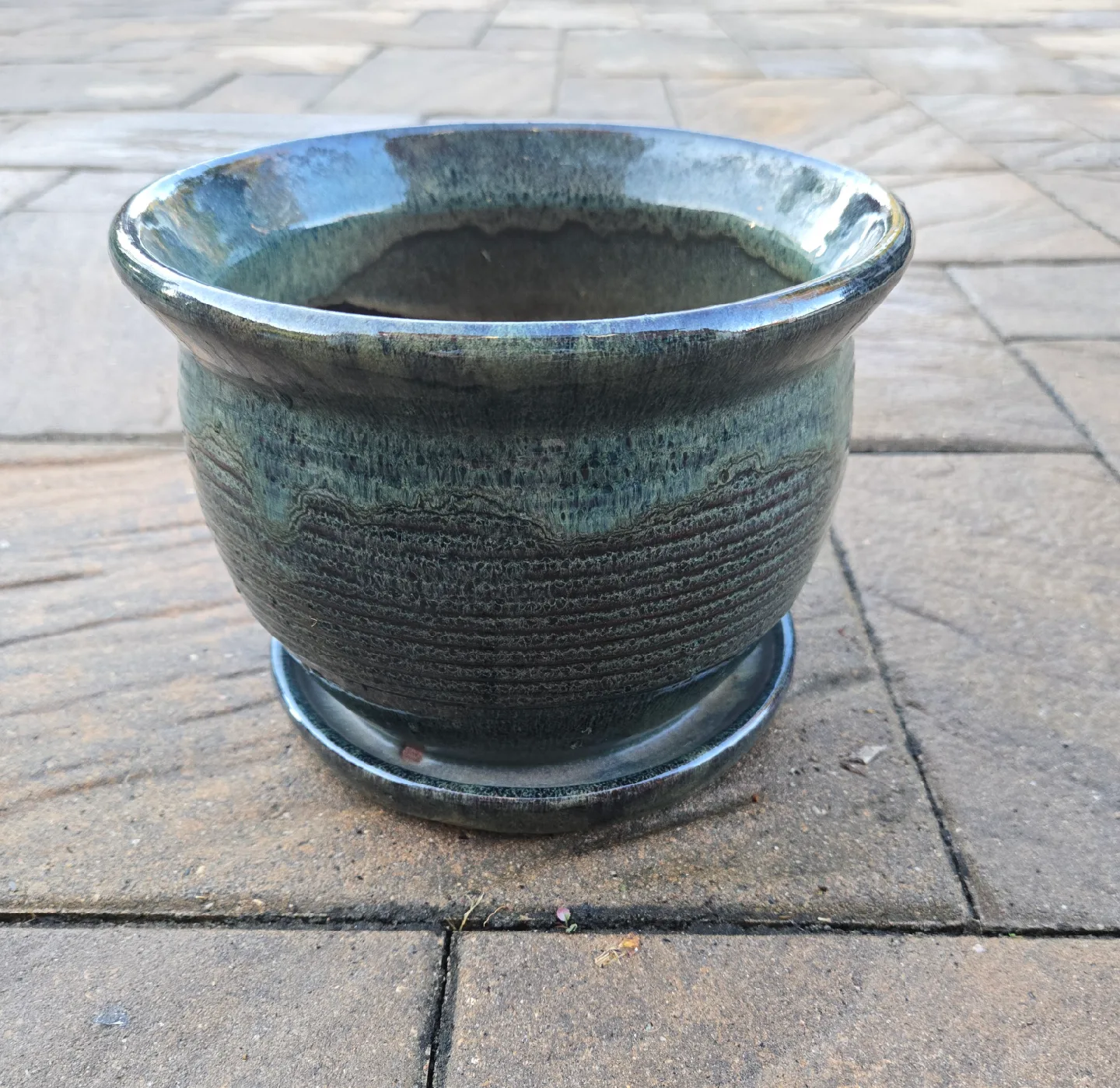 Green Ceramic Plant Pot with Saucer thumbnail