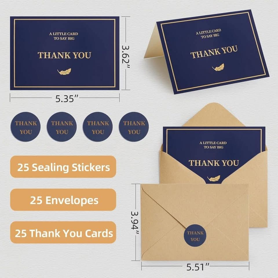 New~Thank You Cards, Gold Foil Stamped(25 PK)