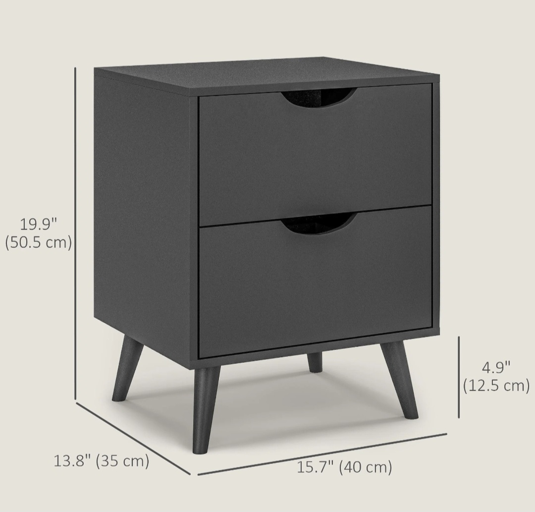 Black 2-Drawer Nightstand - photo 3