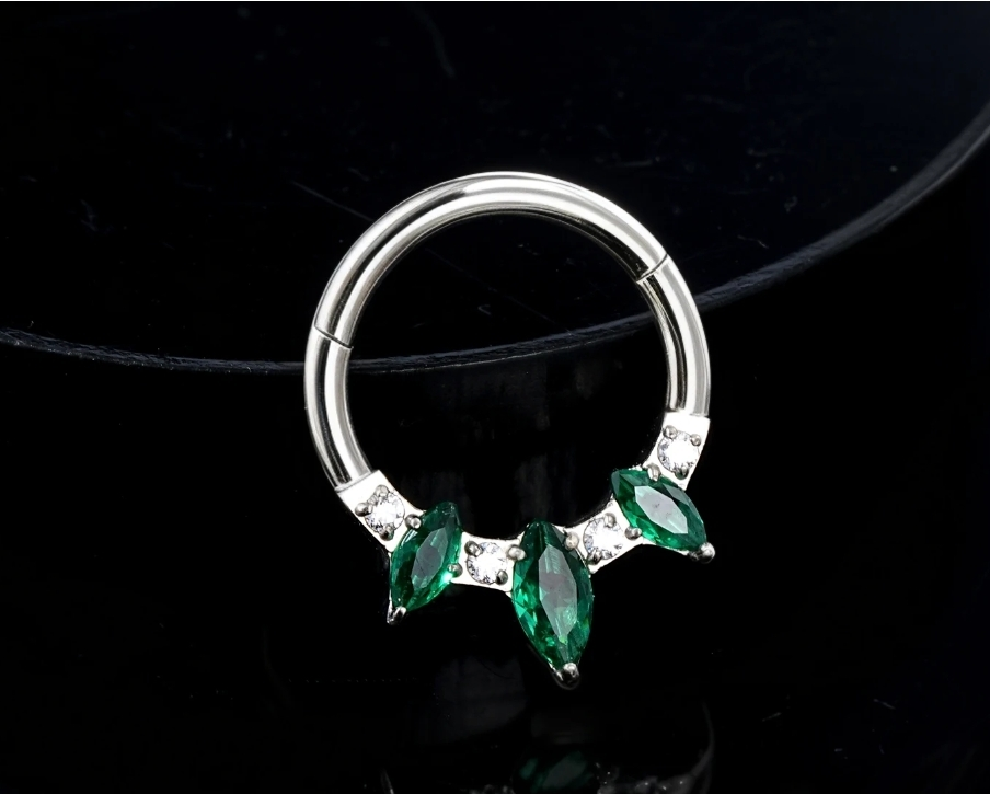 Green Gem Nose Ring - Titanium