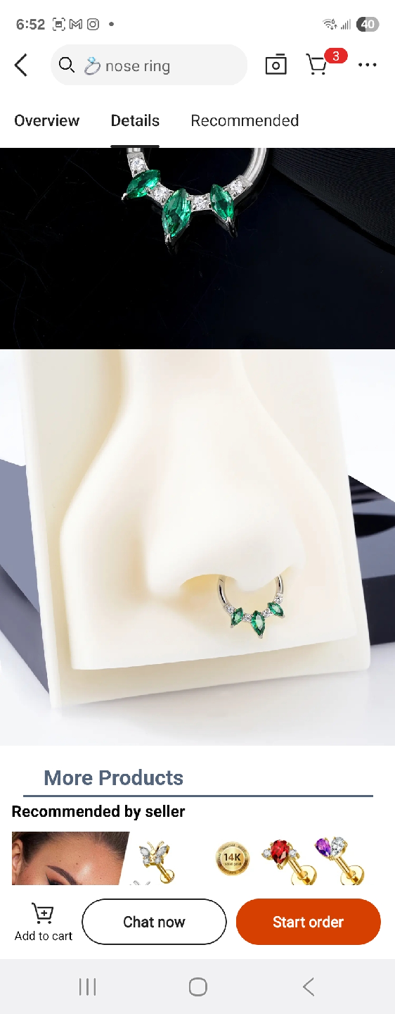 Green Gem Nose Ring - Titanium - photo 2