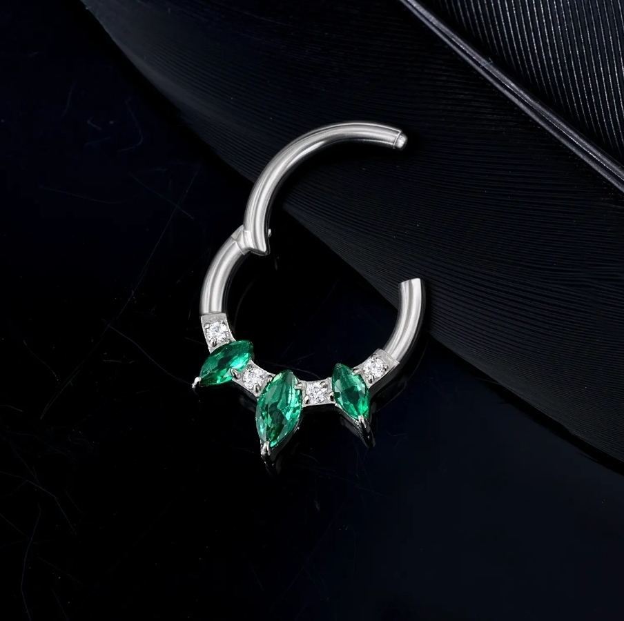 Green Gem Nose Ring - Titanium - photo 3