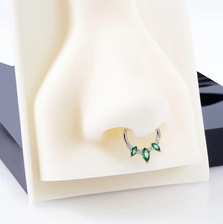 Green Gem Nose Ring - Titanium - photo 5