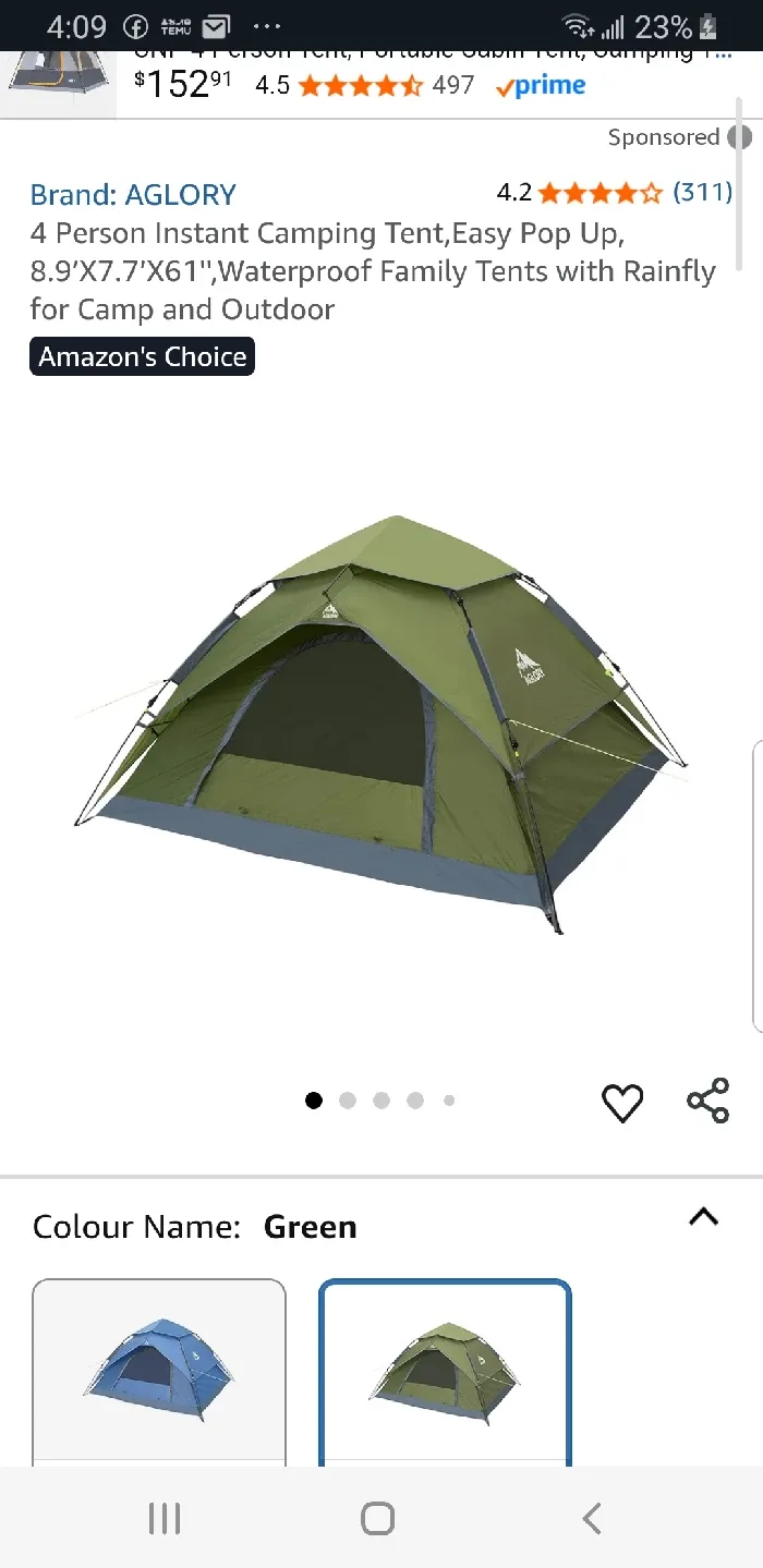 4 Person Instant Camping Tent 8.9 X7.7 X61' like new thumbnail
