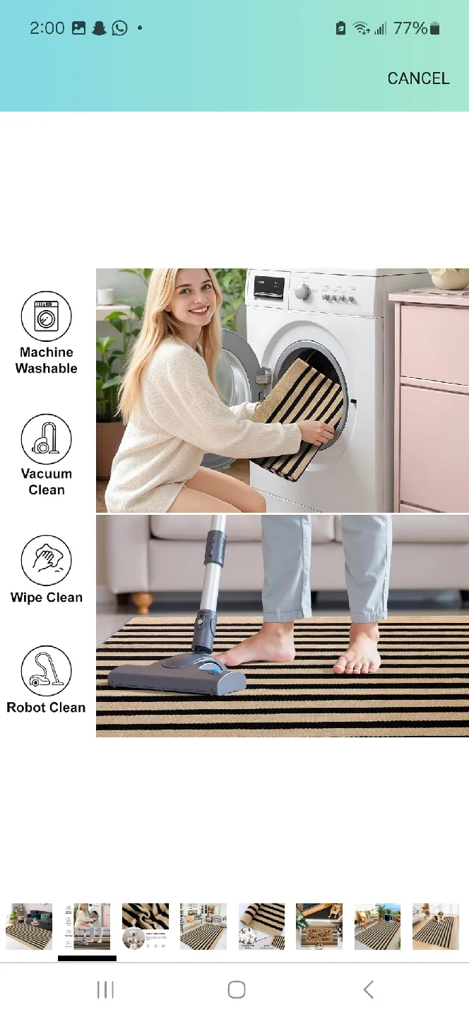 Striped Cotton Rug - Black and Beige image indicator(2)