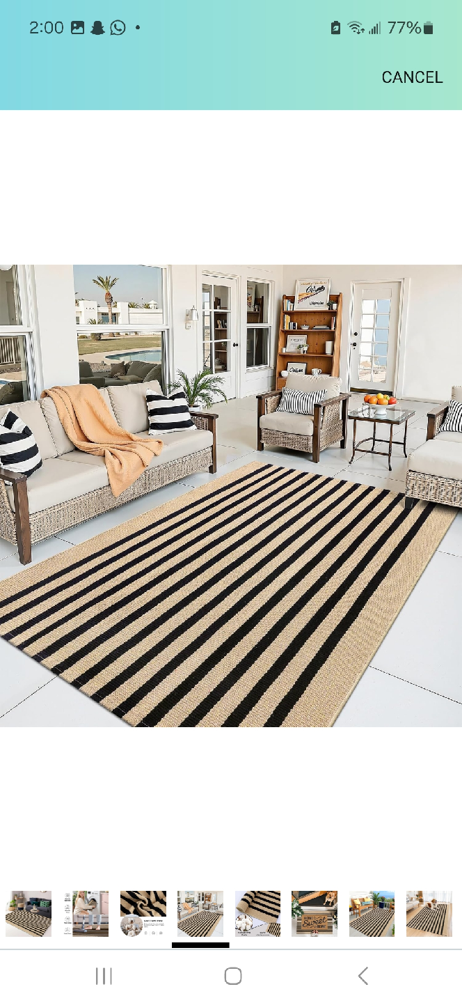 Striped Cotton Rug - Black and Beige - photo 4