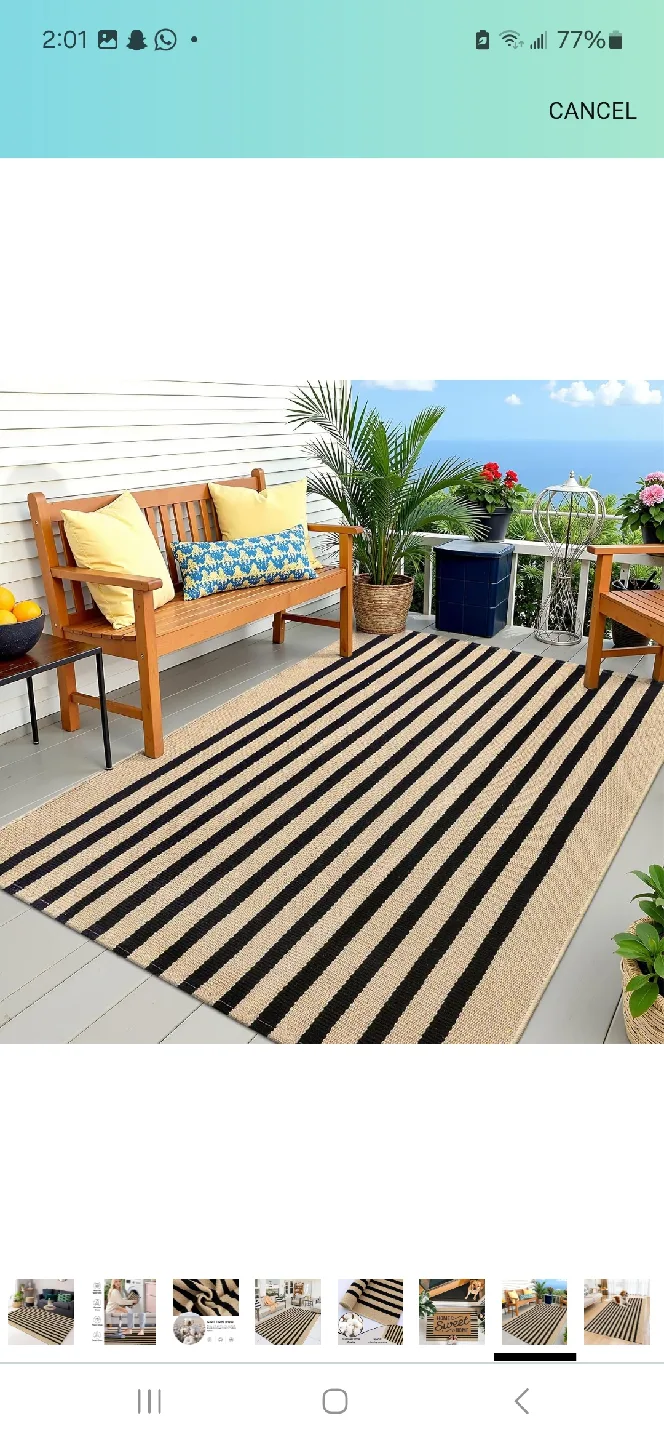 Striped Cotton Rug - Black and Beige image indicator(7)