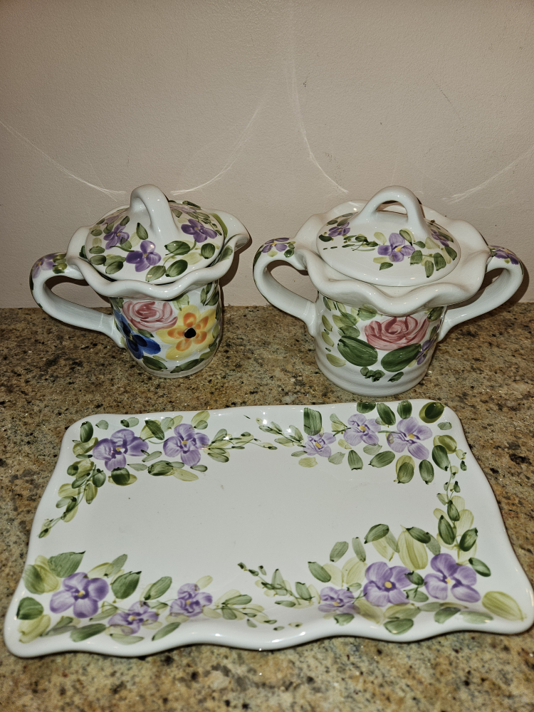 Floral Sugar Bowl and Tray Set - photo 2
