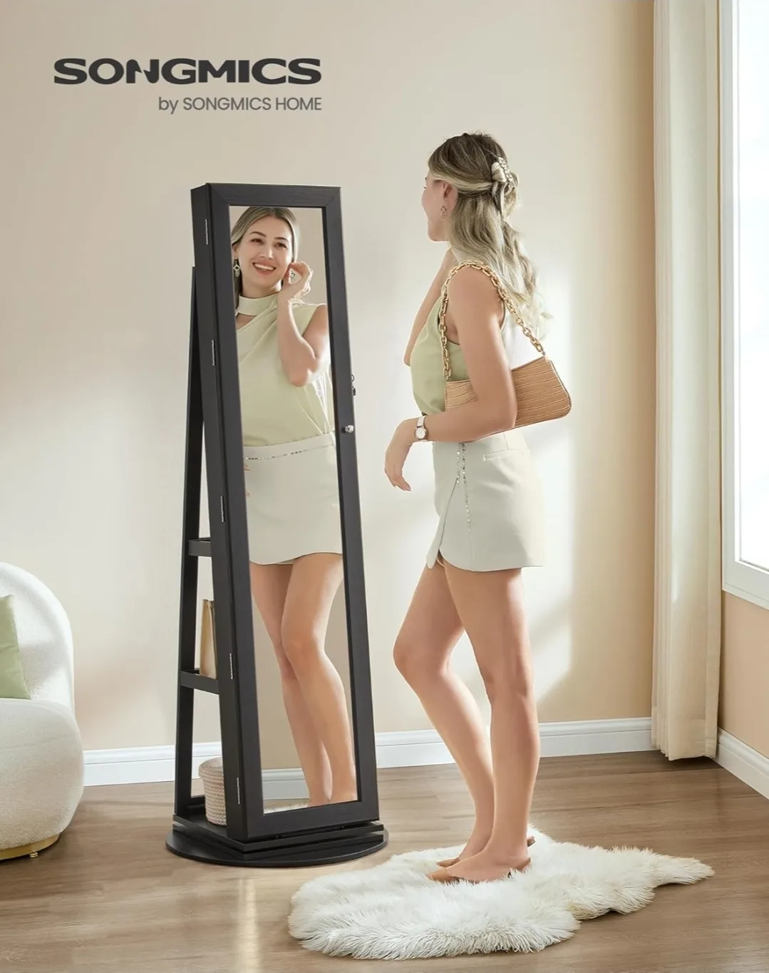 Black Jewelry Cabinet Armoire with Mirror image indicator(2)